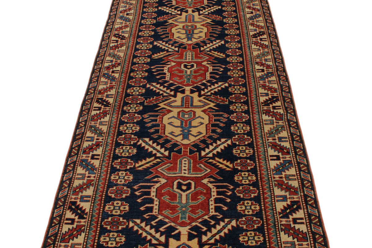 3x9 Navy and Ivory Turkish Tribal Runner