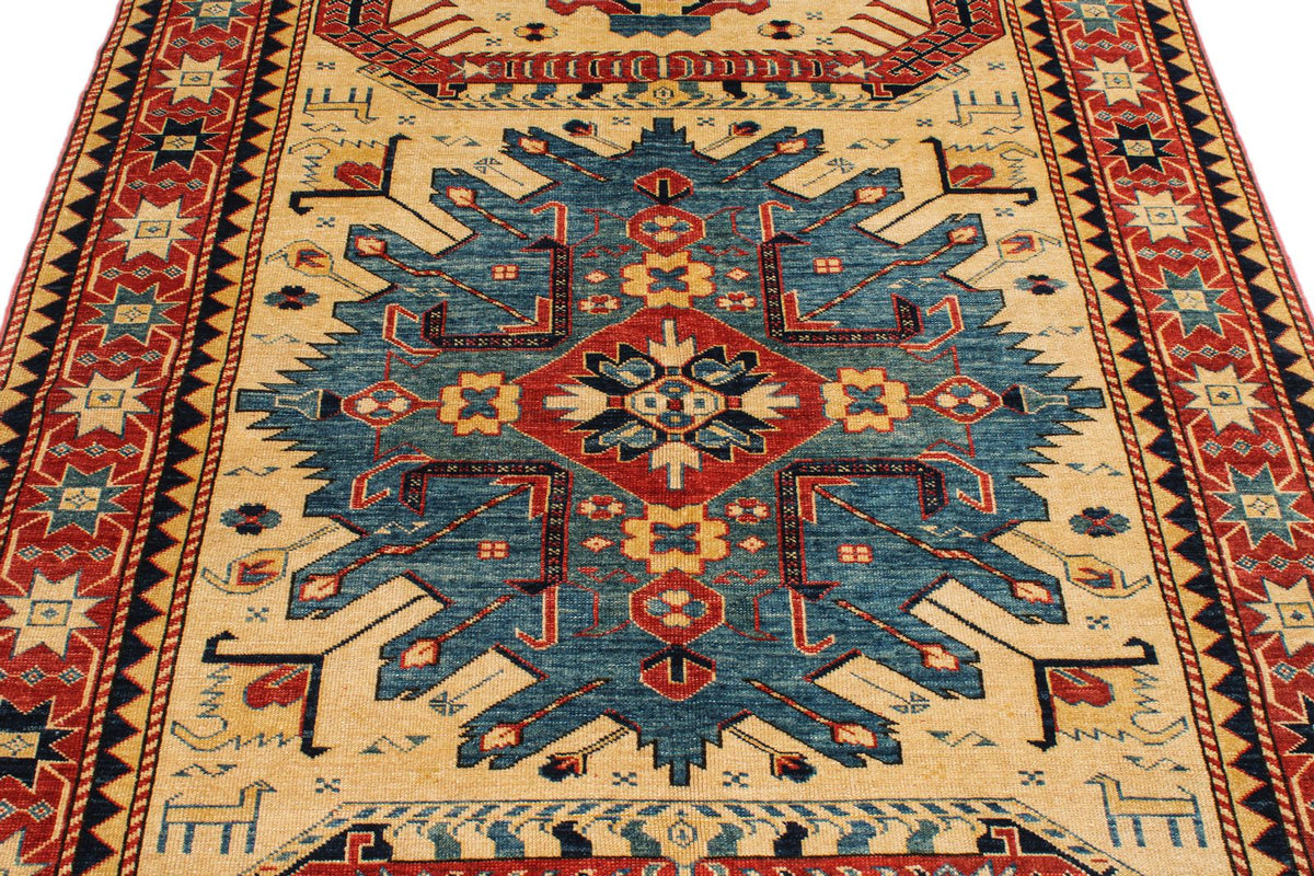 5x7 Ivory and Red Turkish Tribal Rug