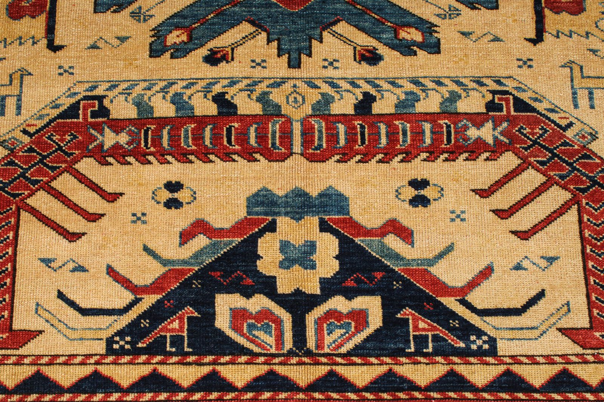 5x7 Ivory and Red Turkish Tribal Rug