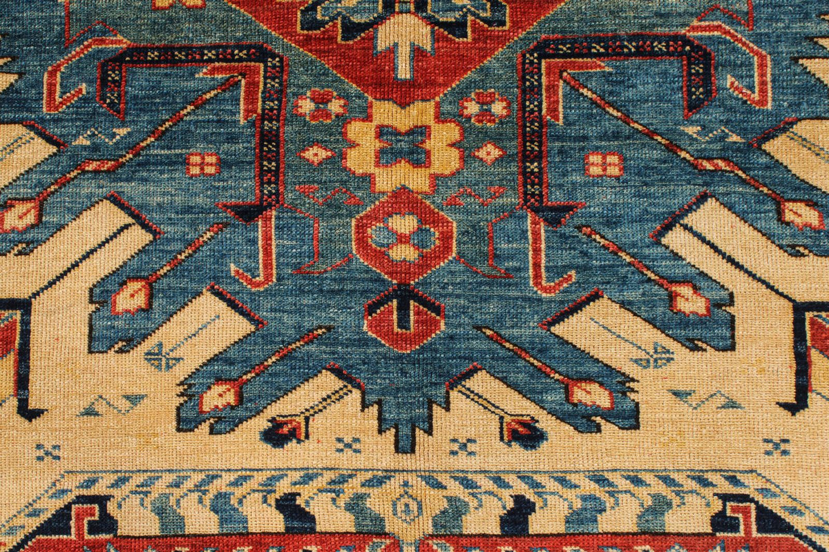 5x7 Ivory and Red Turkish Tribal Rug