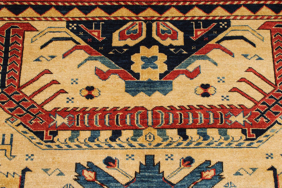 5x7 Ivory and Red Turkish Tribal Rug