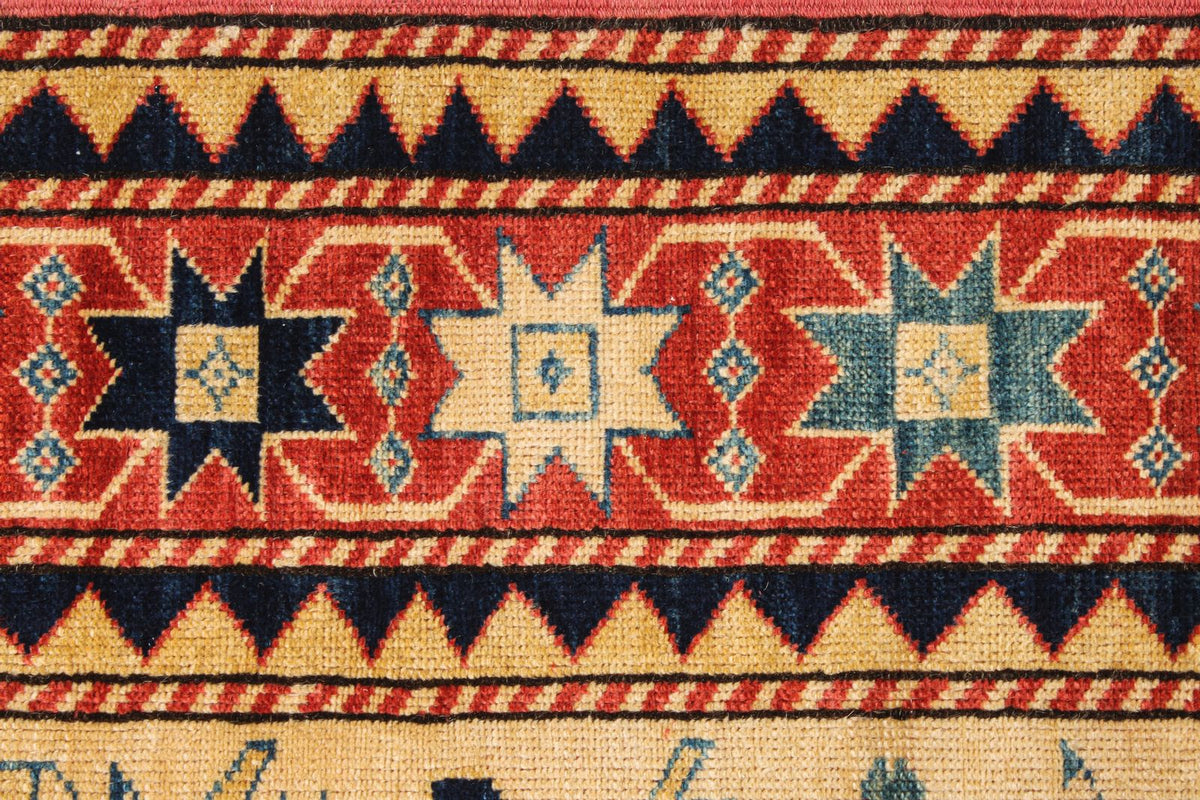 5x7 Ivory and Red Turkish Tribal Rug