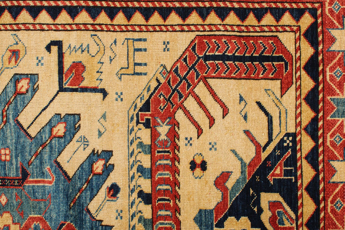 5x7 Ivory and Red Turkish Tribal Rug