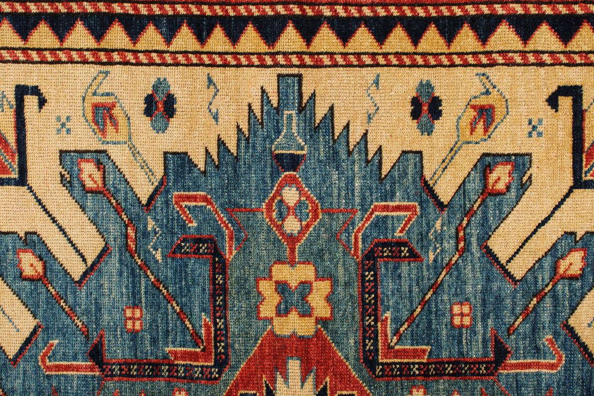 5x7 Ivory and Red Turkish Tribal Rug