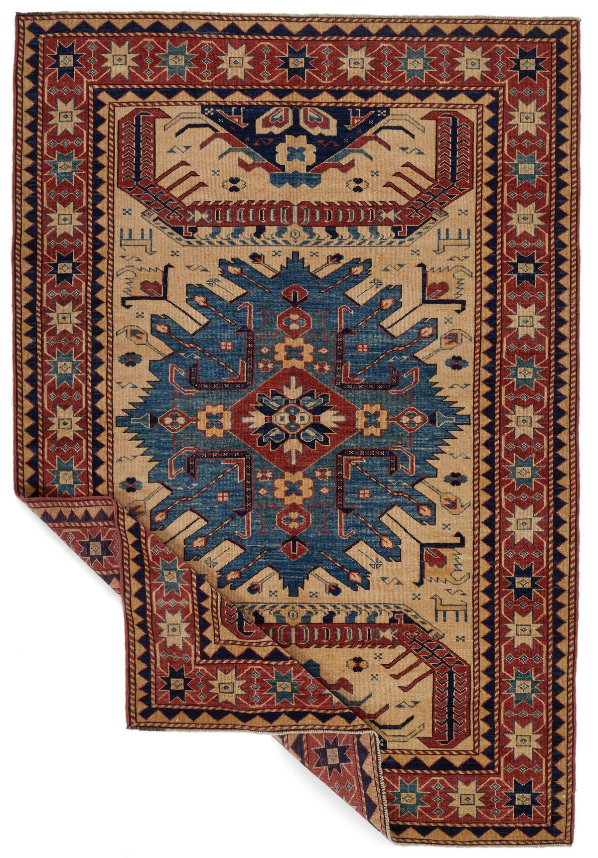 5x7 Ivory and Red Turkish Tribal Rug