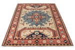 5x7 Ivory and Red Turkish Tribal Rug