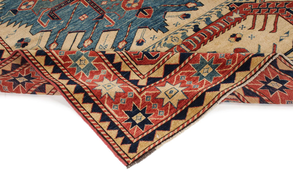 5x7 Ivory and Red Turkish Tribal Rug