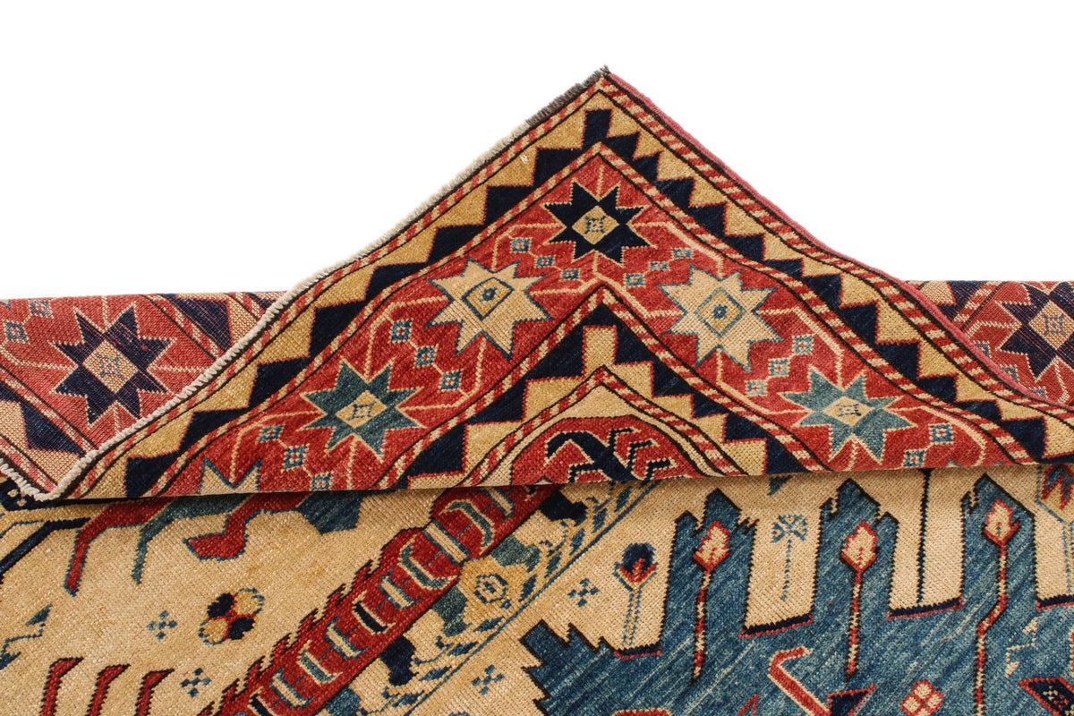 5x7 Ivory and Red Turkish Tribal Rug