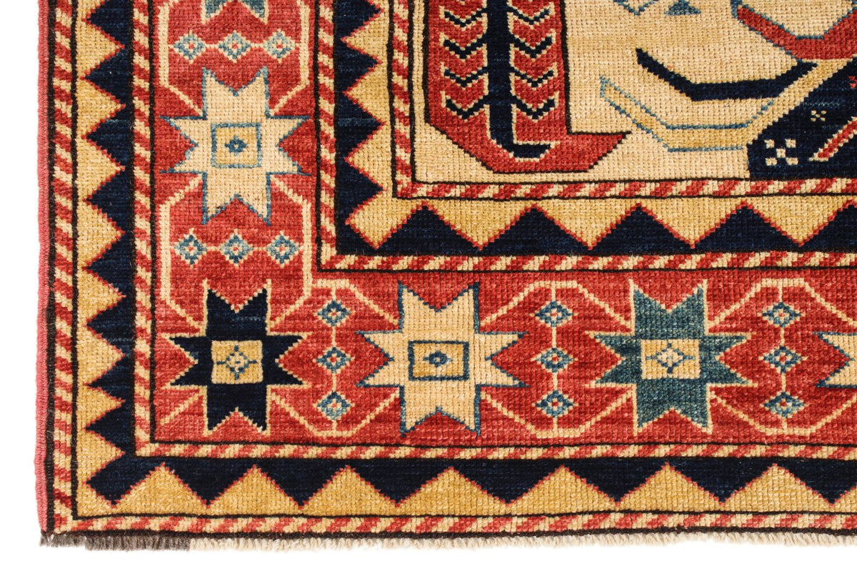 5x7 Ivory and Red Turkish Tribal Rug