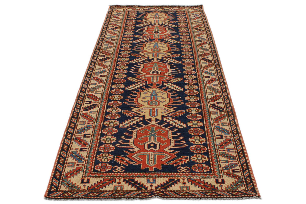 4x10 Navy and Ivory Turkish Tribal Runner