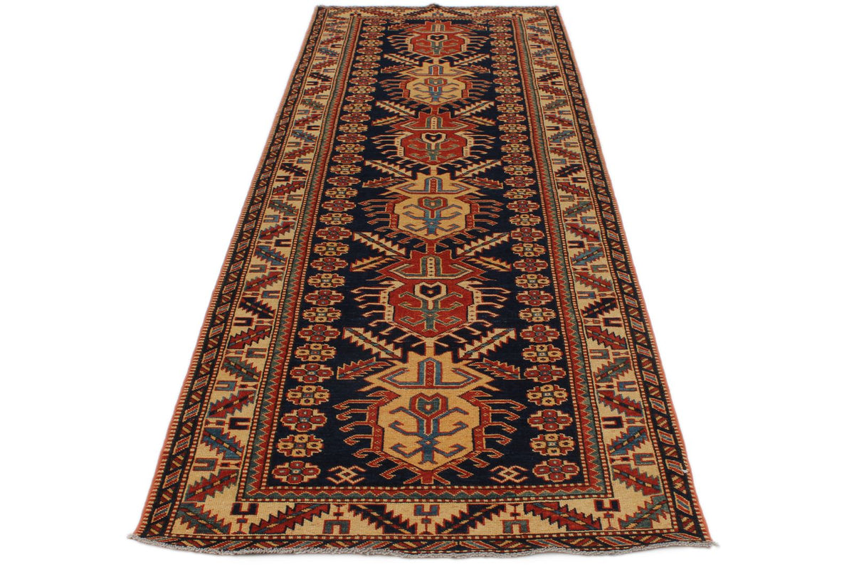 4x10 Navy and Ivory Turkish Tribal Runner