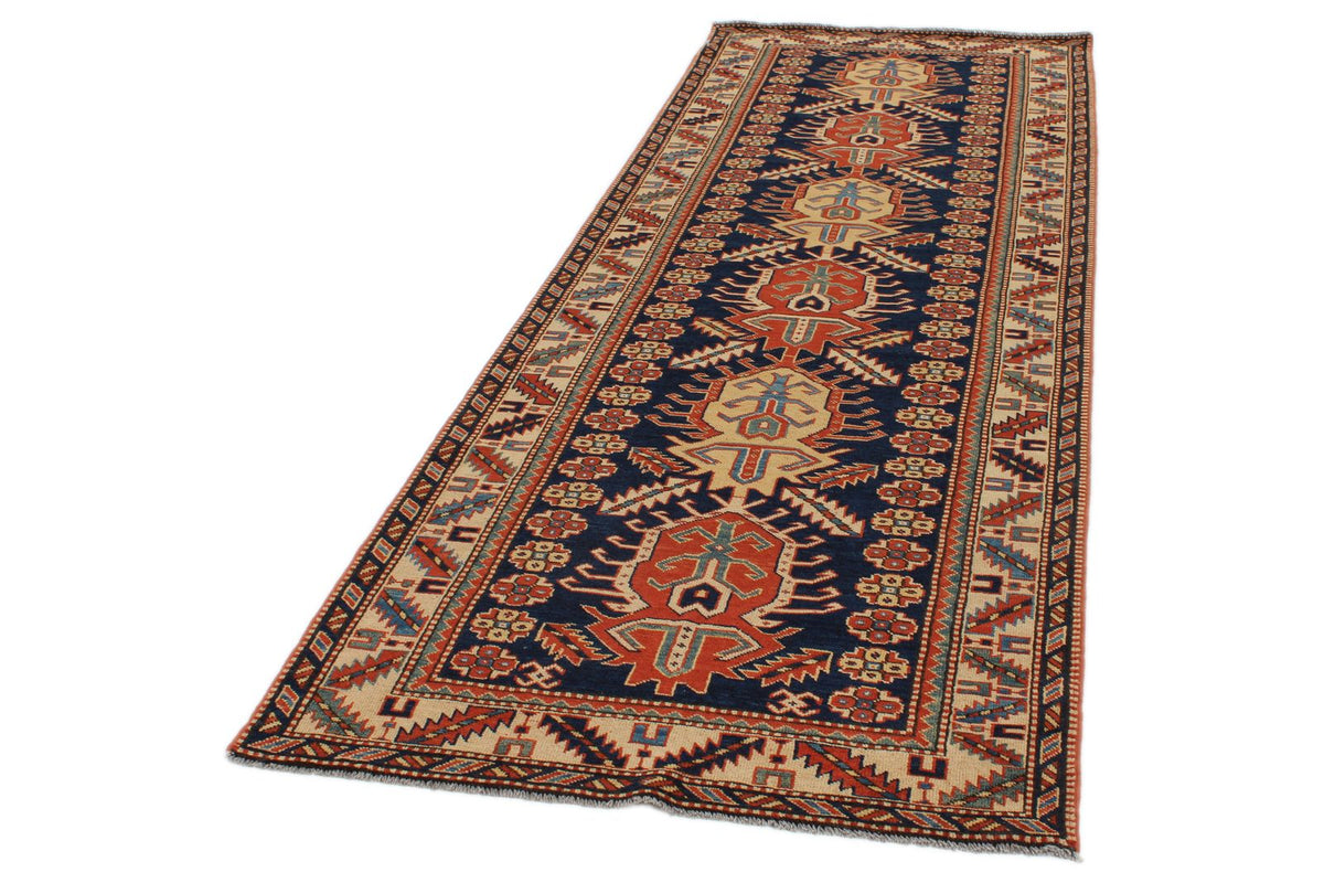 4x10 Navy and Ivory Turkish Tribal Runner