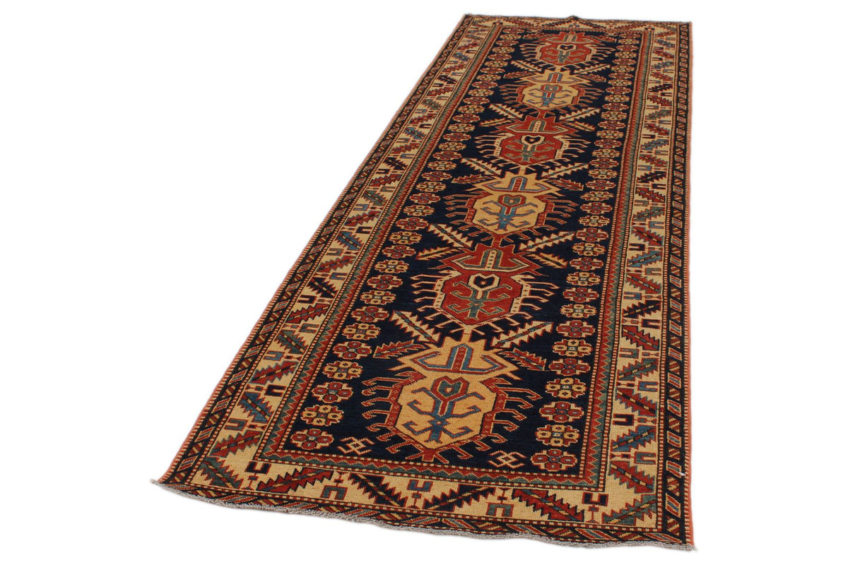 4x10 Navy and Ivory Turkish Tribal Runner