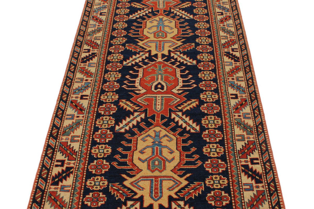 4x10 Navy and Ivory Turkish Tribal Runner