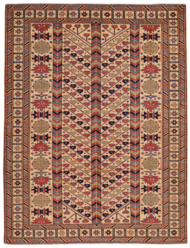 5x7 Ivory and Ivory Turkish Tribal Rug