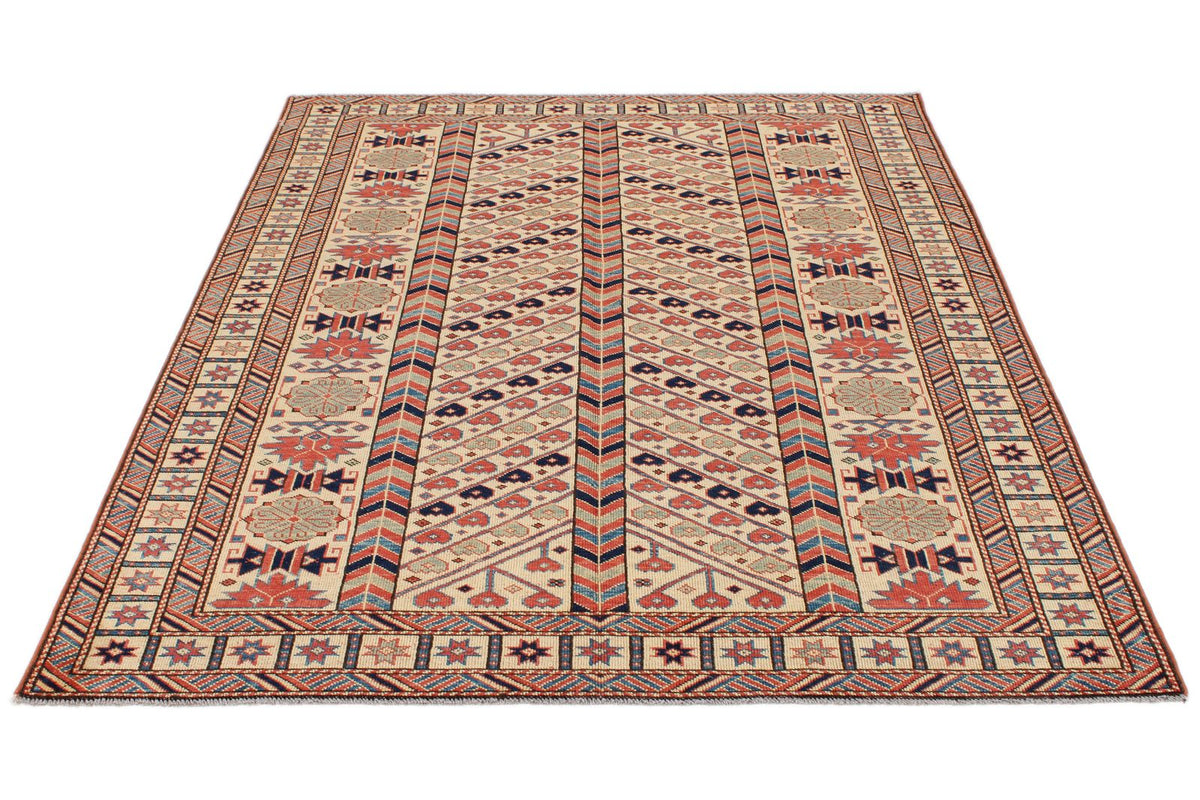 5x7 Ivory and Ivory Turkish Tribal Rug
