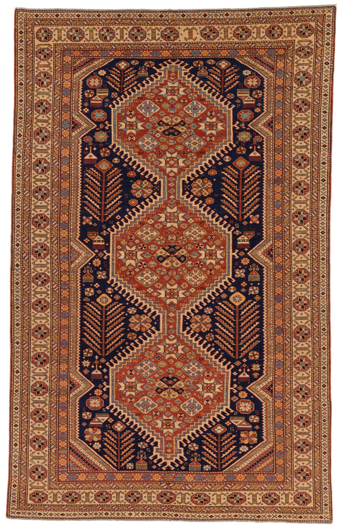 7x10 Navy and Ivory Turkish Tribal Rug