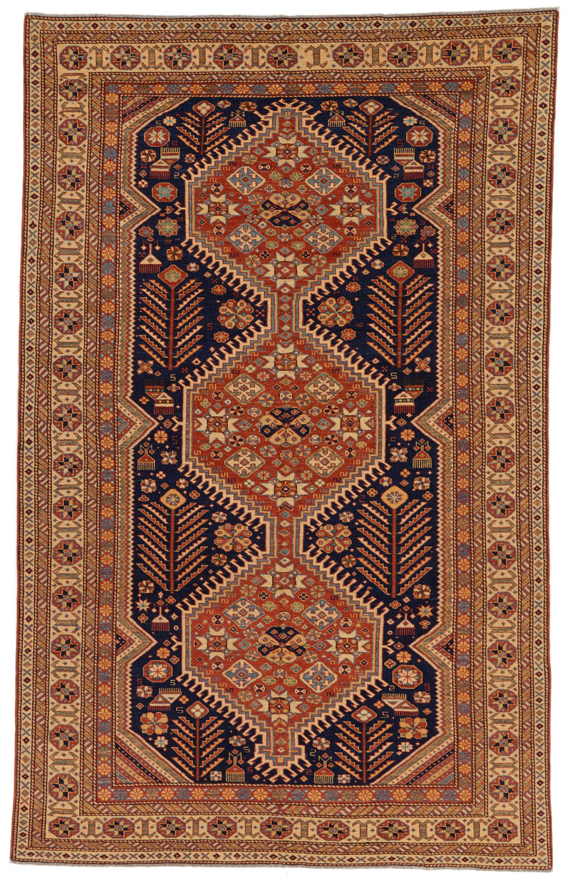 7x10 Navy and Ivory Turkish Tribal Rug