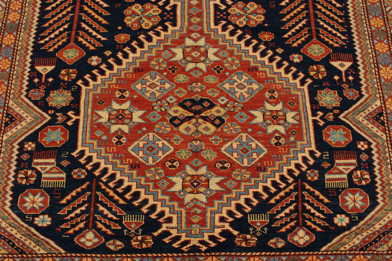 7x10 Navy and Ivory Turkish Tribal Rug