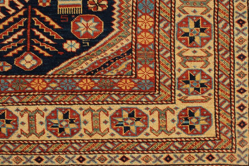 7x10 Navy and Ivory Turkish Tribal Rug
