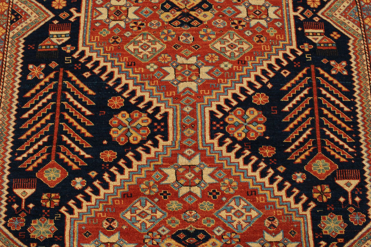 7x10 Navy and Ivory Turkish Tribal Rug
