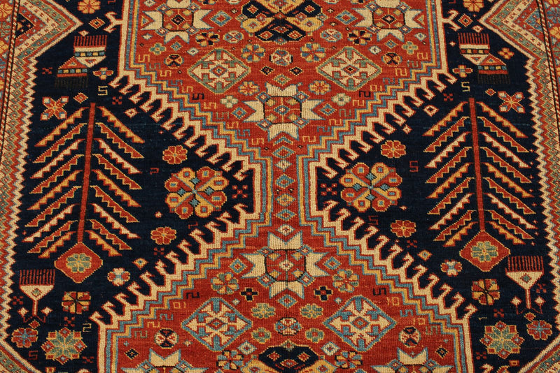 7x10 Navy and Ivory Turkish Tribal Rug