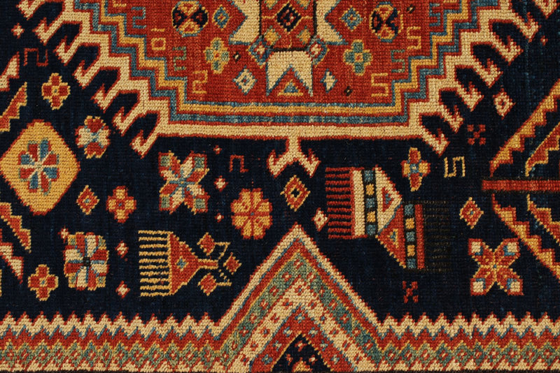 7x10 Navy and Ivory Turkish Tribal Rug