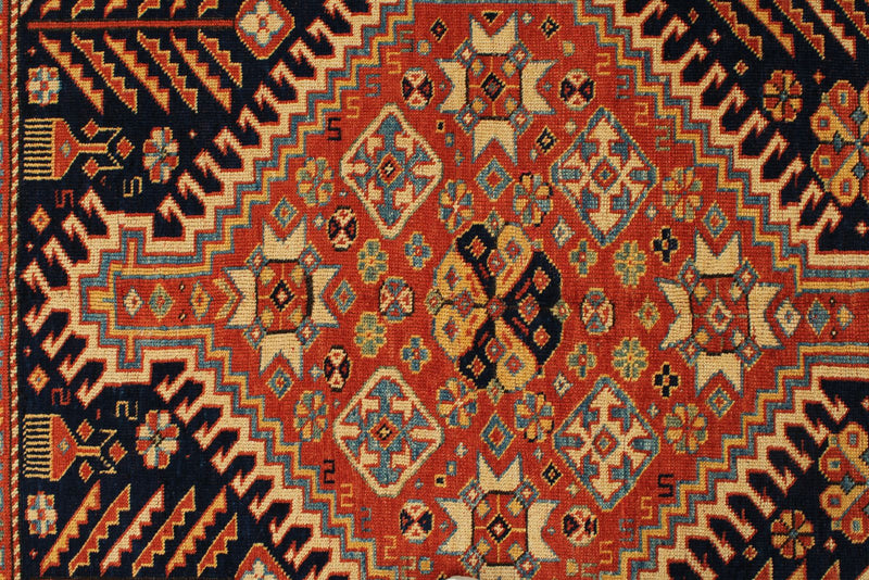 7x10 Navy and Ivory Turkish Tribal Rug