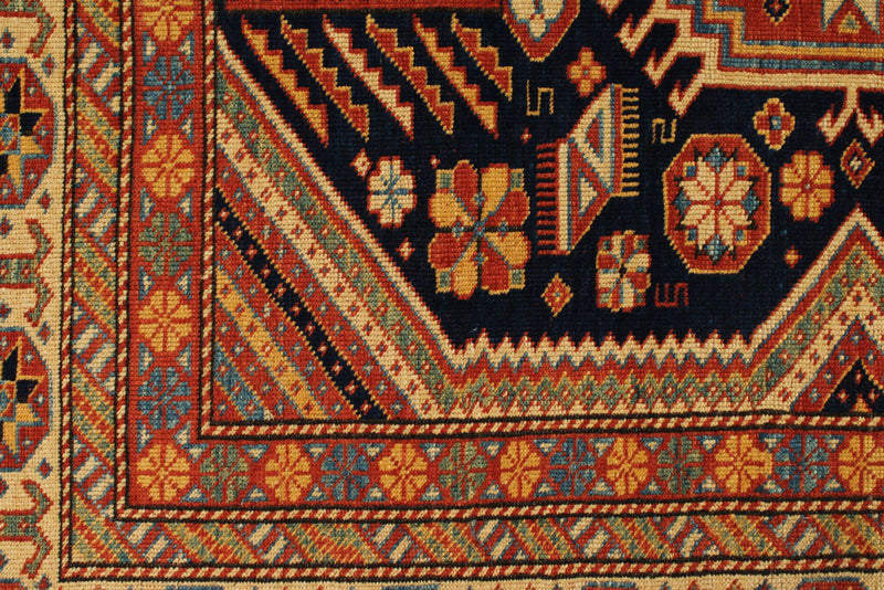 7x10 Navy and Ivory Turkish Tribal Rug