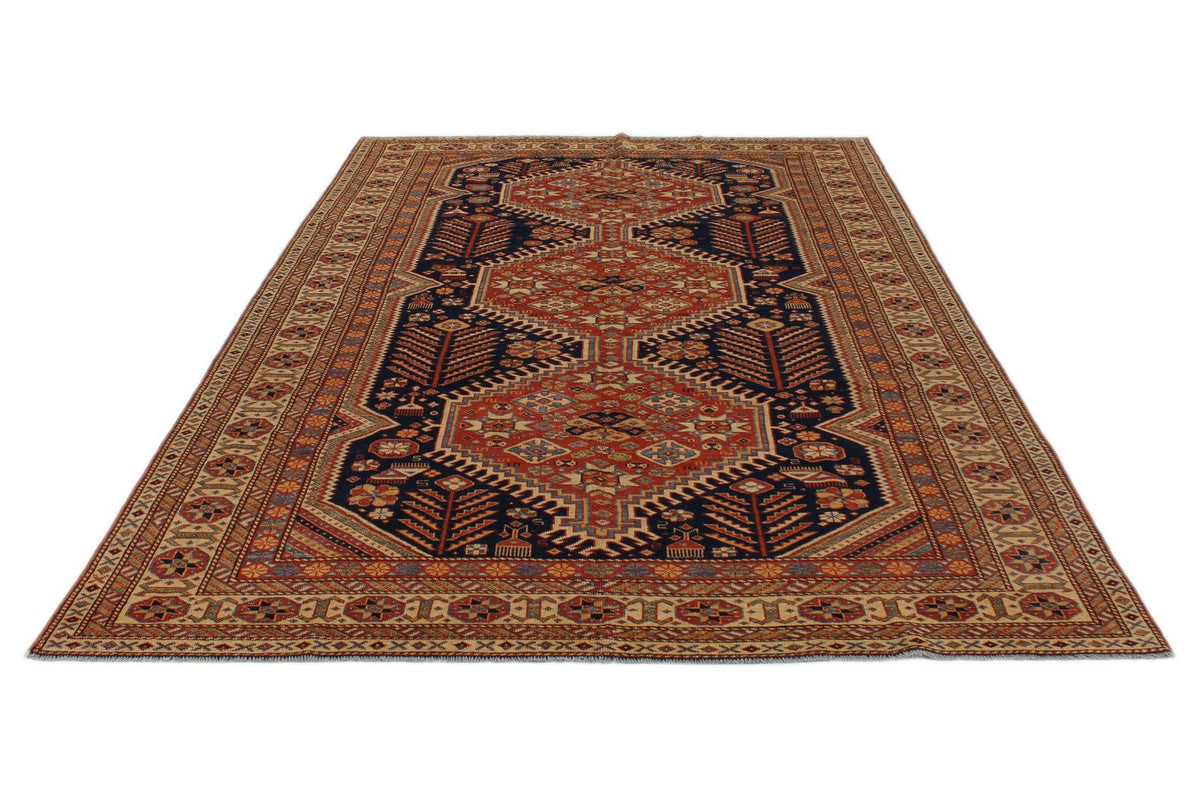 7x10 Navy and Ivory Turkish Tribal Rug