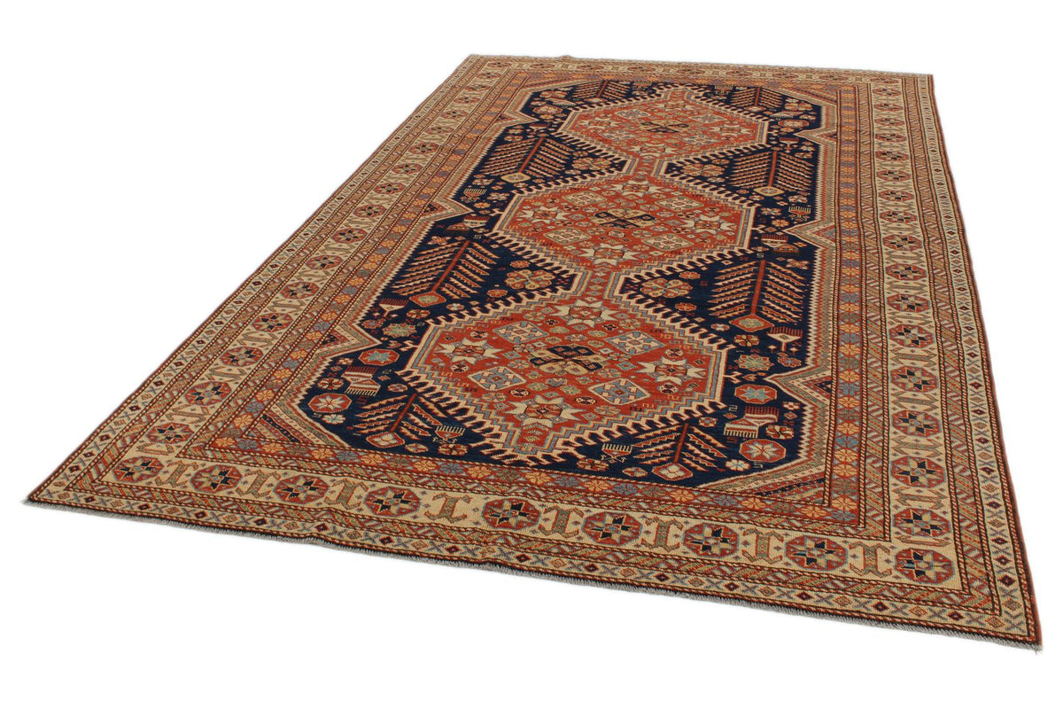 7x10 Navy and Ivory Turkish Tribal Rug