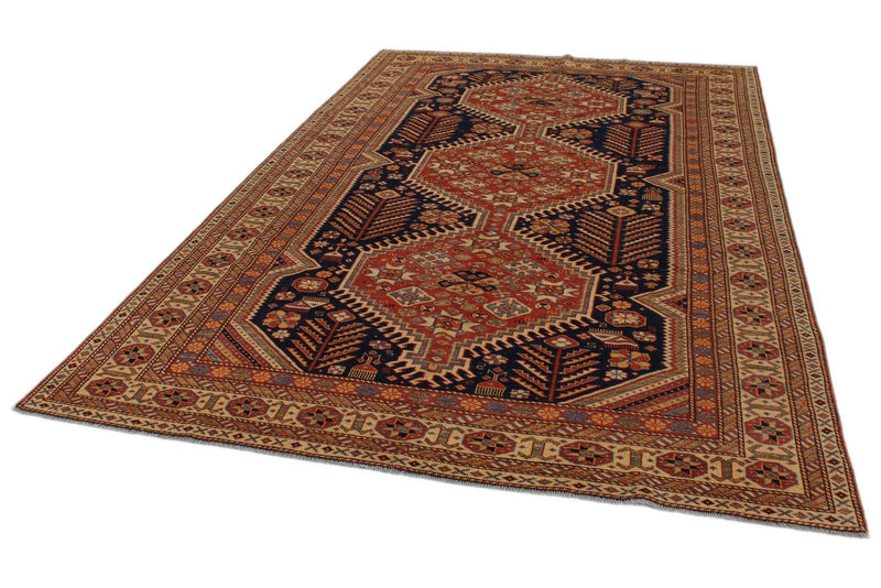 7x10 Navy and Ivory Turkish Tribal Rug