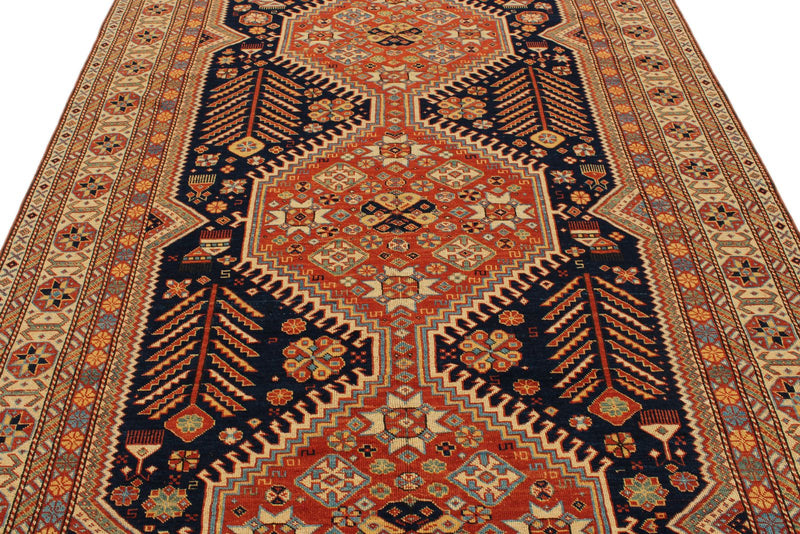 7x10 Navy and Ivory Turkish Tribal Rug