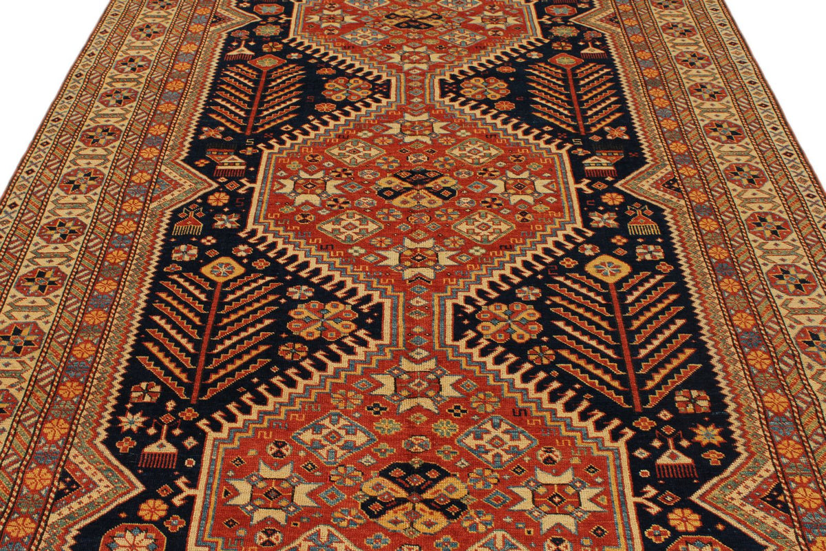 7x10 Navy and Ivory Turkish Tribal Rug