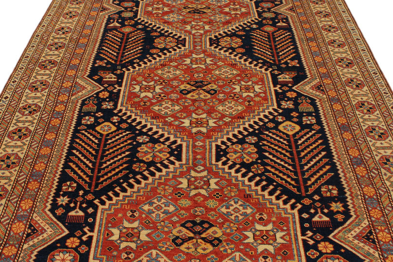 7x10 Navy and Ivory Turkish Tribal Rug