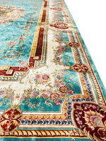 9x12 Turquoıse and Ivory Turkish Silk Rug