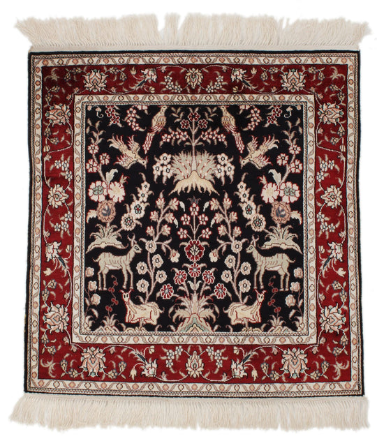 3x3 Multicolor and Red Turkish Silk Rug