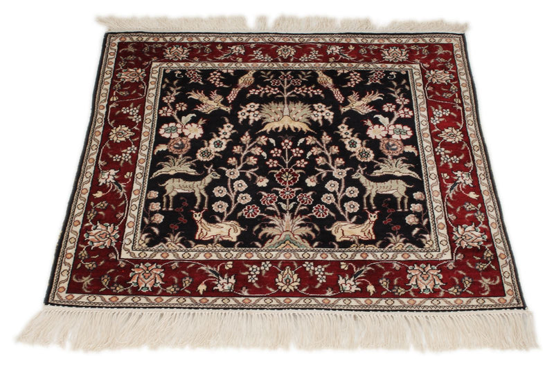 3x3 Multicolor and Red Turkish Silk Rug