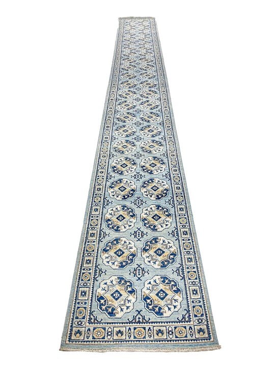 3x20 Blue and beige Kazak Tribal Runner