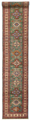 3x20 Green and Ivory Kazak Tribal Runner