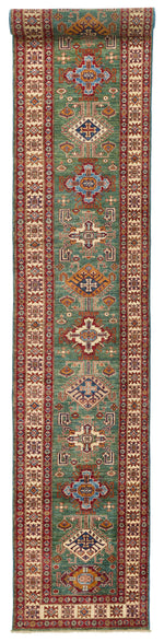 3x20 Green and Ivory Kazak Tribal Runner