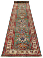 3x20 Green and Ivory Kazak Tribal Runner