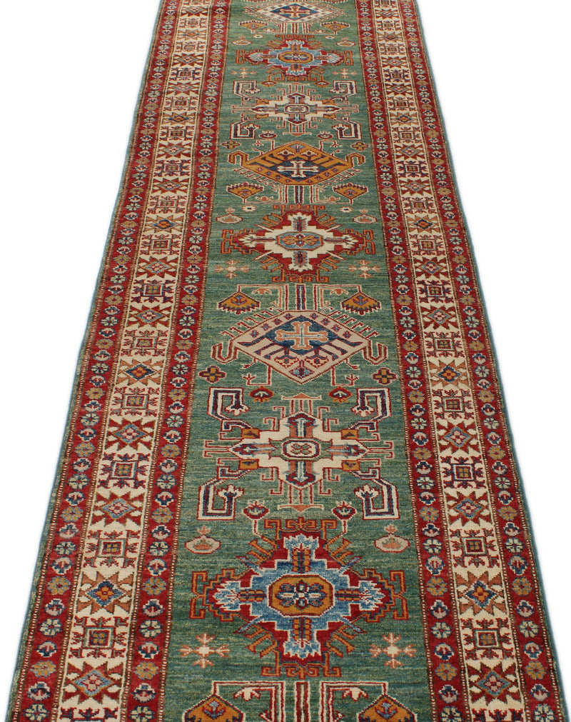 3x20 Green and Ivory Kazak Tribal Runner