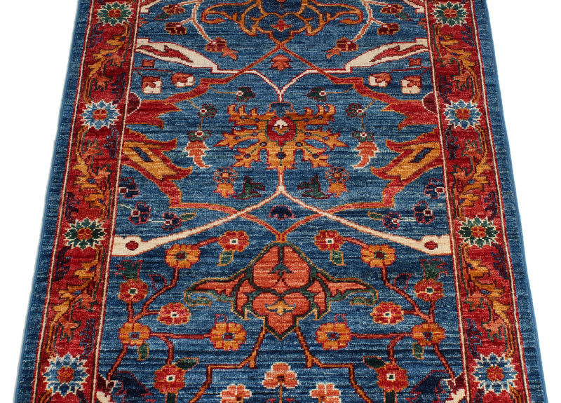 3x12 Red and Blue Anatolian Traditional Runner