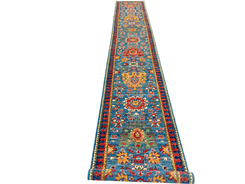 3x19 Blue and Red Anatolian Traditional Runner