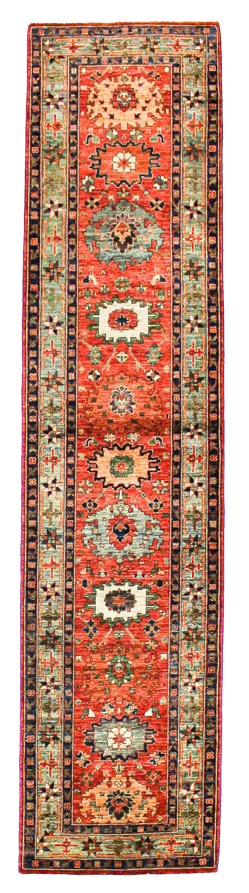 3x12 Green and Red Anatolian Traditional Runner
