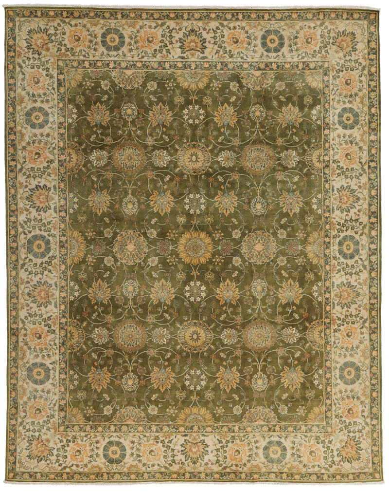 8x10 Ivory and Green Persian Rug