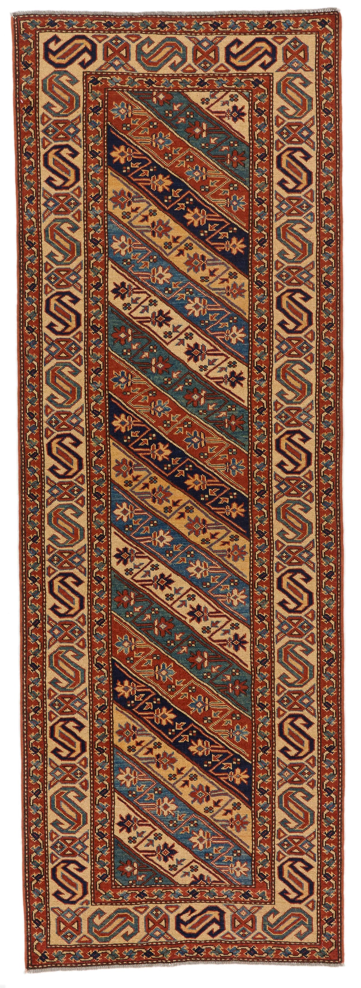 3x9 Multicolor and Ivory Turkish Tribal Runner
