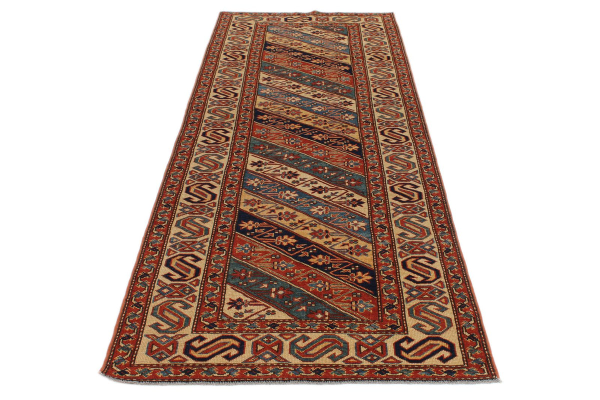 3x9 Multicolor and Ivory Turkish Tribal Runner