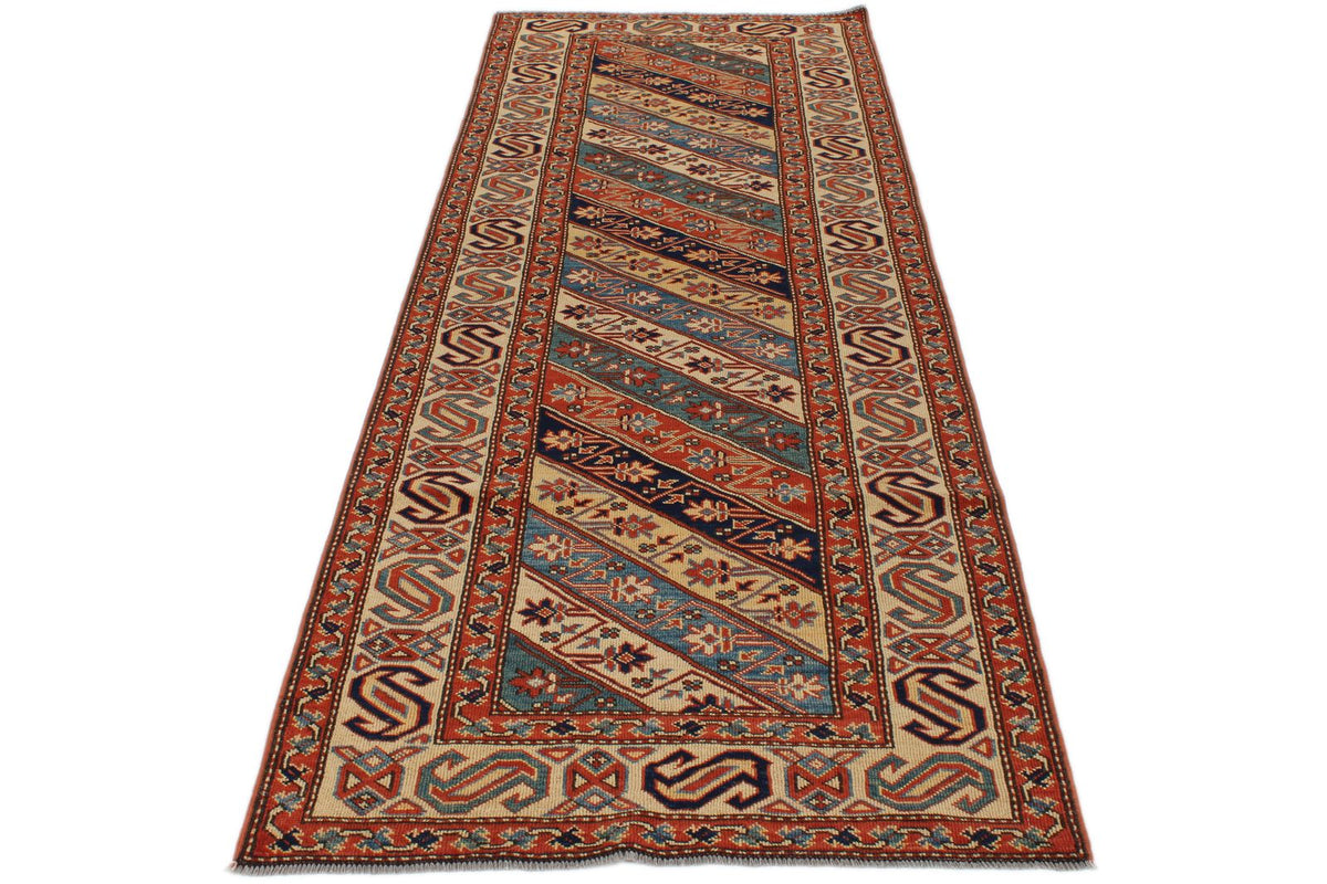 3x9 Multicolor and Ivory Turkish Tribal Runner